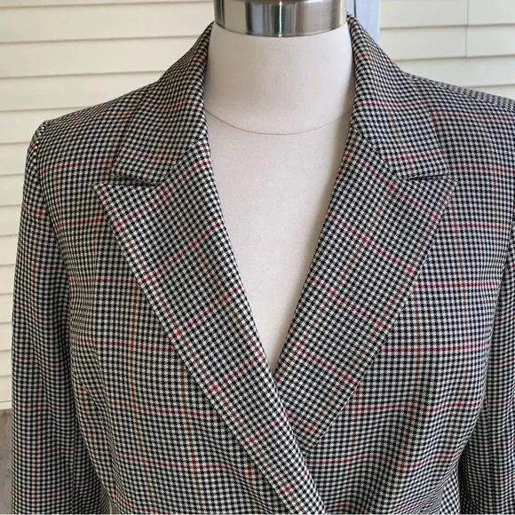 Trouve Blazer Houndstooth Plaid Double Breasted S Brown Windowpane Jacket Luxe - Picture 5 of 10